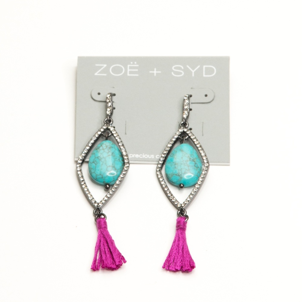 🌺 Zoe + Syd Turquoise Pink Tassel Drop Earrings